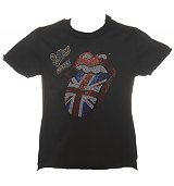 Kids Diamante Rolling Stones UK Flag Charcoal T-Shirt from Amplified Kids