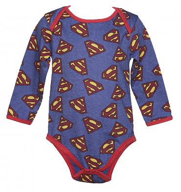 Kids Blue Marl Repeat Logo Superman Babygrow from Fabric Flavours