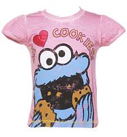 Kids Pink Cookie Monster Me Love Cookies T-Shirt from Fabric Flavours