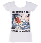 Ladies Stone Roses Wanna Be Adored White Skinny Fit T-Shirt from Amplified