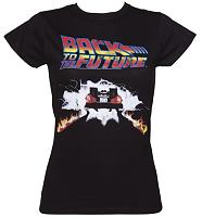 Ladies Back To The Future Delorean Firetracks T-Shirt