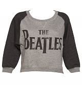 Ladies Baseball Style Beatles Logo Cropped Fleece Sweater