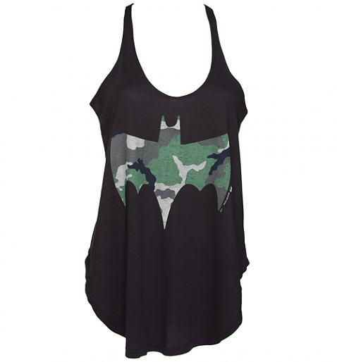 Ladies Black Camouflage Batman Racerback Swing Vest from Junk Food