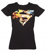 Ladies Black Saturated Superman Logo T-Shirt from Urban Species