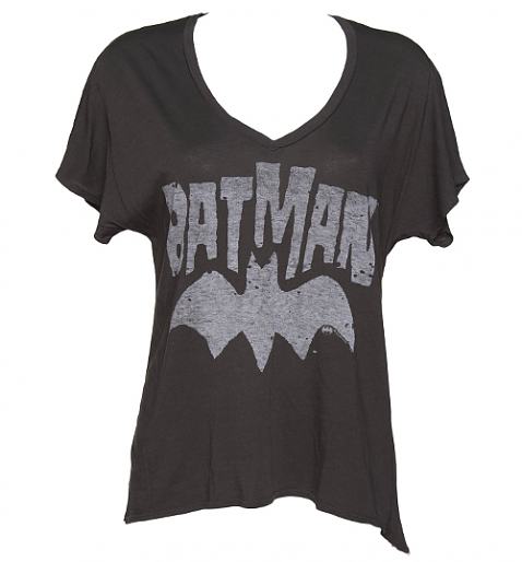  Ladies Black Wash Distressed Batman Slouch T-Shirt from Junk Food