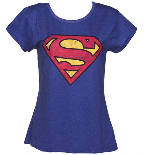  Ladies Blue Wash Scoop Neck Superman Logo T-Shirt from Fabric Flavours