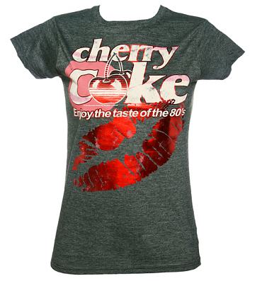 Ladies Charcoal Cherry Coke Kiss Foil Print T-Shirt