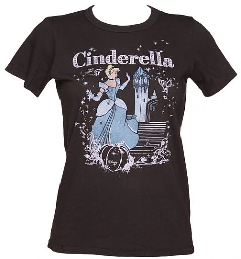  Ladies Charcoal Disney Cinderella Magical Scene T-Shirt from Junk Food