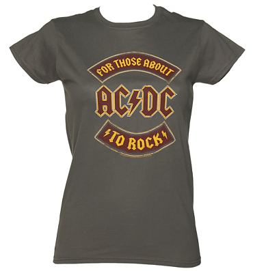 Ladies Charcoal For Those About To Rock AC/DC Logo T-Shirt