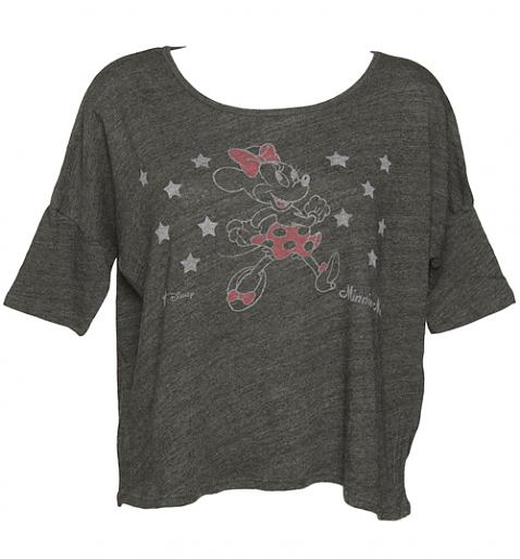 Ladies Charcoal Minnie Mouse Stars Slouch Scoop Neck T-Shirt from Junk Food