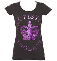 Ladies Charcoal Sex Pistols 1977 Pink Foil Crown T-Shirt from Amplified Vintage
