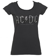 Ladies Charcoal Silver And Black Diamante AC/DC Logo T-Shirt from Amplified Vintage [View details]