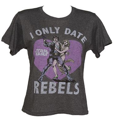 LIMITED EDITION Ladies Dark Grey Marl I Only Date Rebels Star Wars Cropped T-Shirt from Junk Food