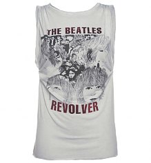 Ladies Grey Beatles Revolver Oil Wash Foil Print Rolled Sleeve T-Shirt [View details]