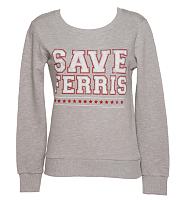 Ladies Grey Ferris Bueller's Day Off Save Ferris Sweater