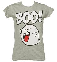 Ladies Grey Skinny Nintendo Boo T-Shirt