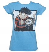 Ladies Heather Blue Dennis The Menace And Gnasher Beano T-Shirt