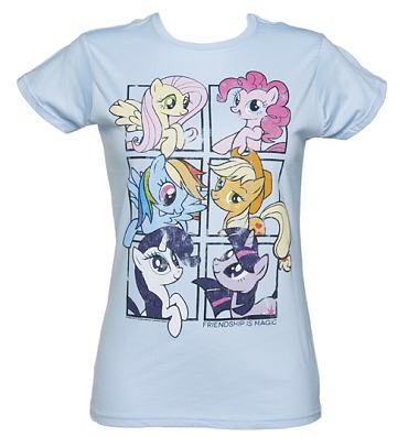 Ladies Light Blue My Little Pony Friendship Is Magic Group Shot T-Shirt