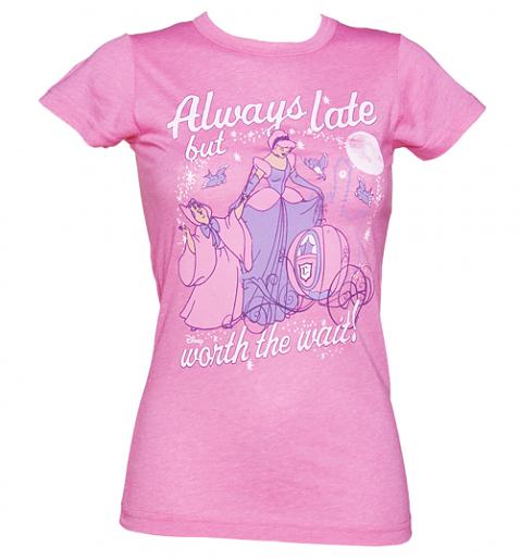  Ladies Pink Always Late Disney Cinderella T-Shirt from Junk Food