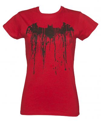 Ladies Red Batman Graffiti Logo T-Shirt