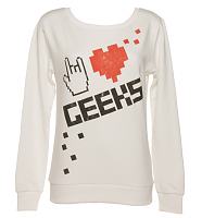 Ladies Sugar White I Love Geeks Sweater