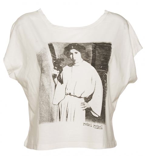  Ladies Sugar White Oversized Star Wars Princess Leia Cropped T-Shirt