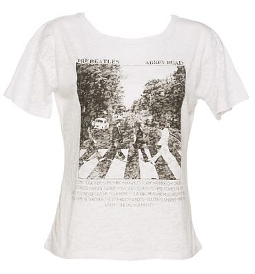 Ladies White Abbey Road Oversized Boxy Burnout Beatles T-Shirt