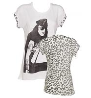 Ladies White Axl Rose Leopard Sleeves Guns N Roses Boyfriend T-Shirt from Worn By