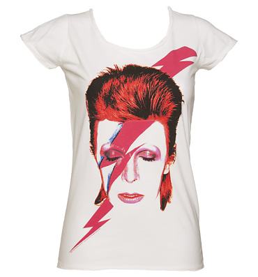 Ladies White David Bowie Aladdin Sane T-Shirt from Amplified Vintage