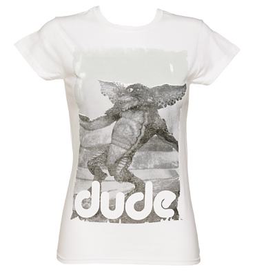 Ladies White Dude Gremlins T-Shirt