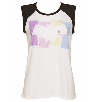 Ladies White Splatter Print Batman Baseball Vest from Junk Food