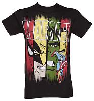 Men's Black Marvel Faces T-Shirt