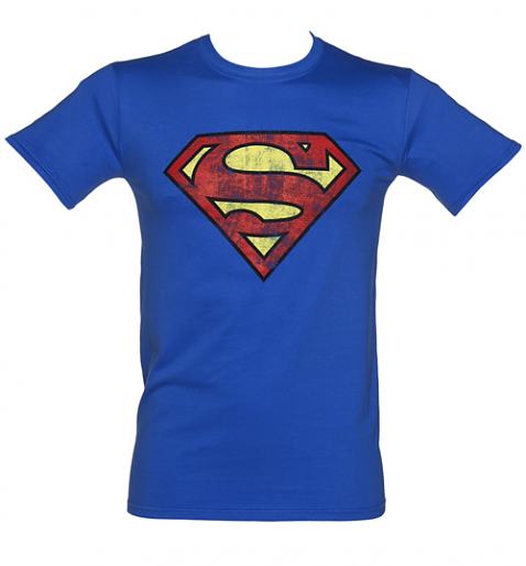 Men's Blue Distressed Superman Logo T-Shirt