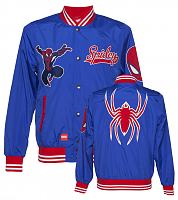 Men's Blue Marvel Spiderman League Satin Varsity Jacket from Addict
