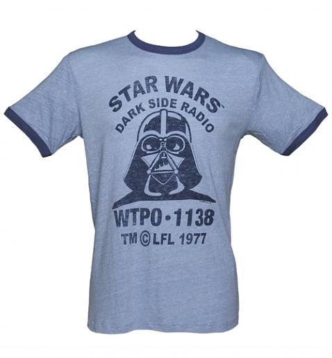 Men's Blue Triblend Star Wars Dark Side Radio Ringer T-Shirt