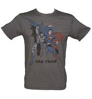 Men's Charcoal Batman And Superman Tag Team T-Shirt from Junk Food