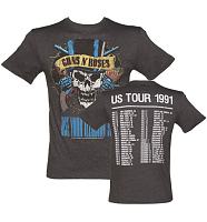 Men's Charcoal Guns N Roses 1991 Tour Front And Back Print T-Shirt from Amplified Vintage