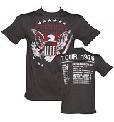 Men's Charcoal Ramones 1976 Tour Front And Back Print T-Shirt from Amplified Vintage