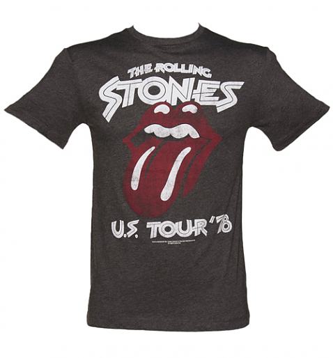 Men's Charcoal Rolling Stones US Tour 78 Front And Back Print T-Shirt from Amplified Vintage