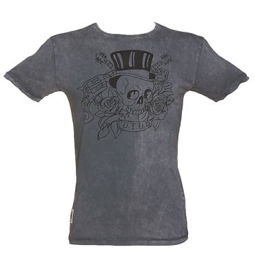 Men's Charcoal Stone Wash Tattoo Print Guns N Roses T-Shirt from Worn By