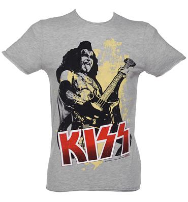 Men's Grey Marl Kiss Guitar T-Shirt from Amplified Vintage