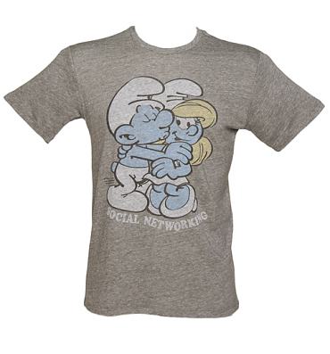 Men's Grey Triblend Smurfs Social Networking T-Shirt from Junk Food