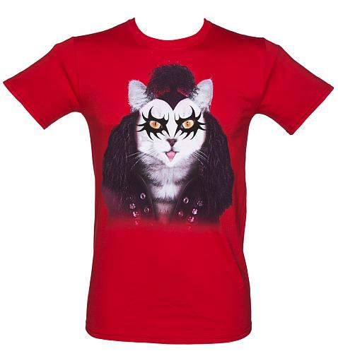 Men's Red Hard Rock Kissy Cat Pets Rock T-Shirt 