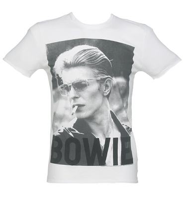 Men's White David Bowie Photographic T-Shirt from Amplified Vintage