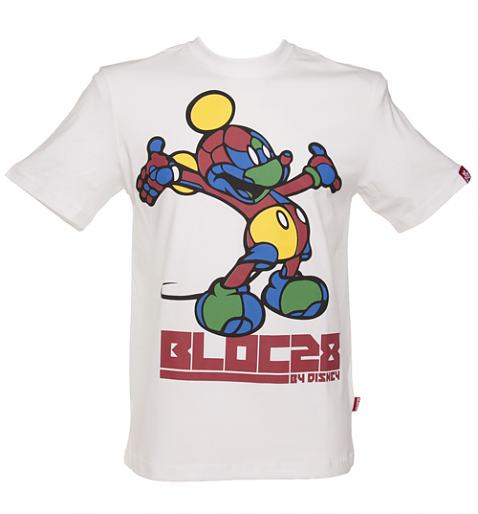  Men's White Multi Colour Mickey Mouse T-Shirt from Block28 By Disney