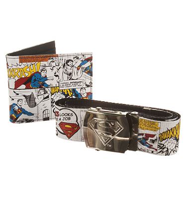 Retro DC Comics Superman Print Belt And Wallet gift Set
