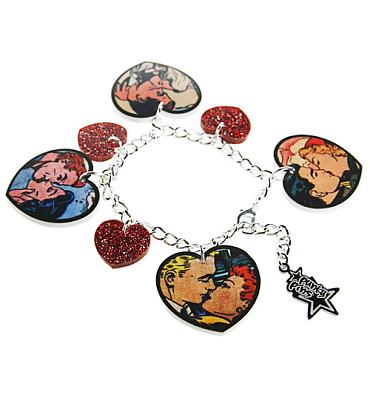 Retro Pop Art Cartoon Kisses Charm Bracelet from Punky Pins